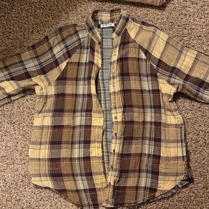 Free People Women’s Plaid oversize Shirt in Brown and Yellow